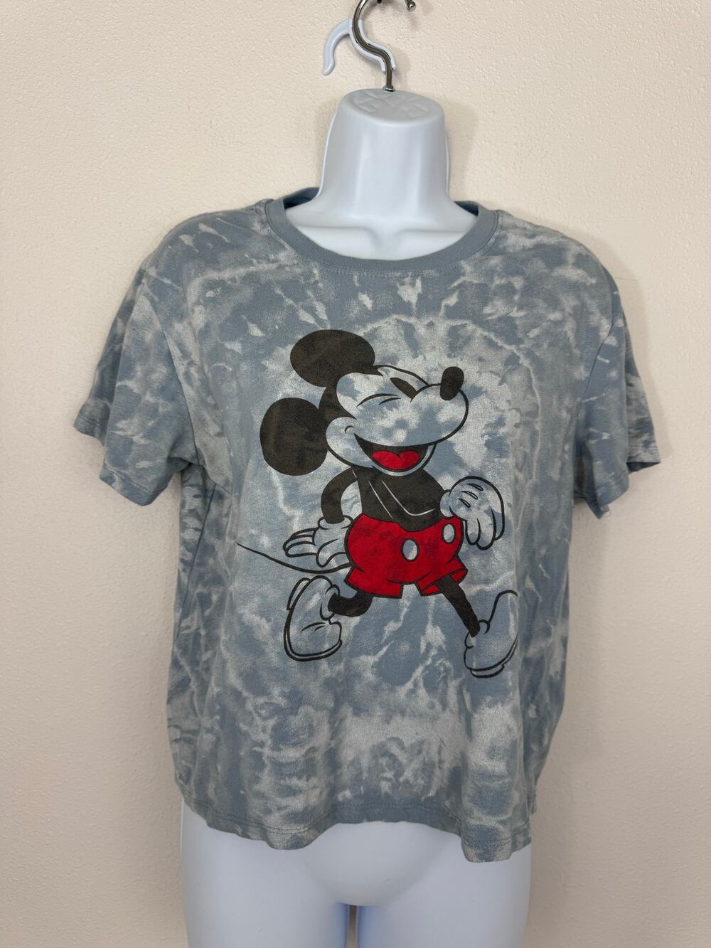 Disney Mickey Mouse Gray Tie Dye Crop Tee Medium